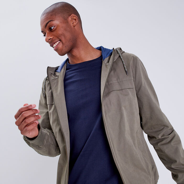 Blouson droit à capuche vert kaki homme
