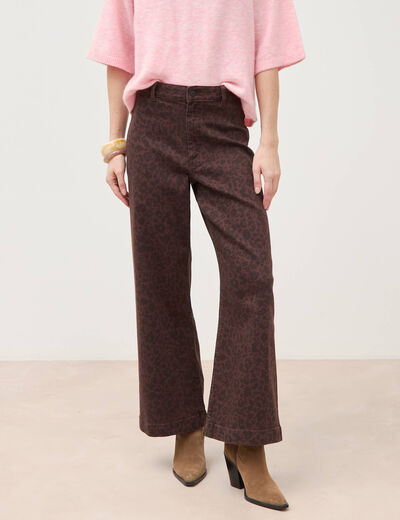 Jeans large cropped taille haute marron chocolat femme