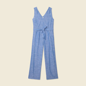 Combinaison pantalon ceinturée bleu femme