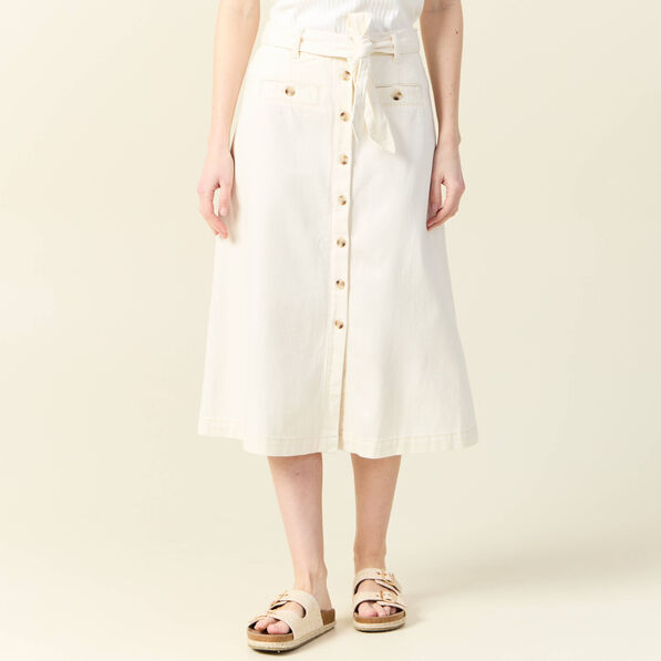 jupe midi trapeze denim blanc femme Jupe midi trapèze denim blanc femme