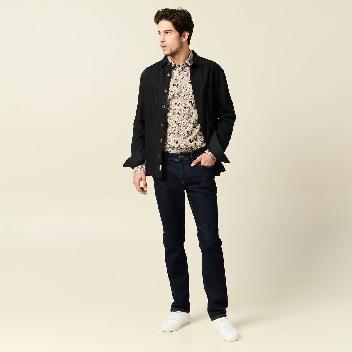 Chemise &agrave; manches longues beige homme