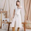Jupe midi trapèze denim blanc femme