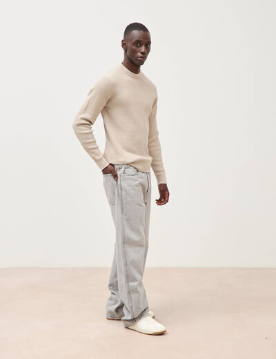 Pull droit manches longues sable homme