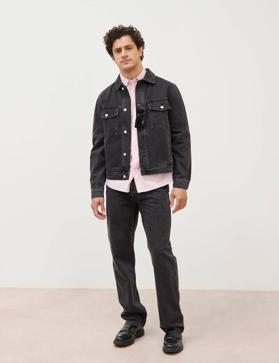 Veste droite en coton col classique denim noir homme