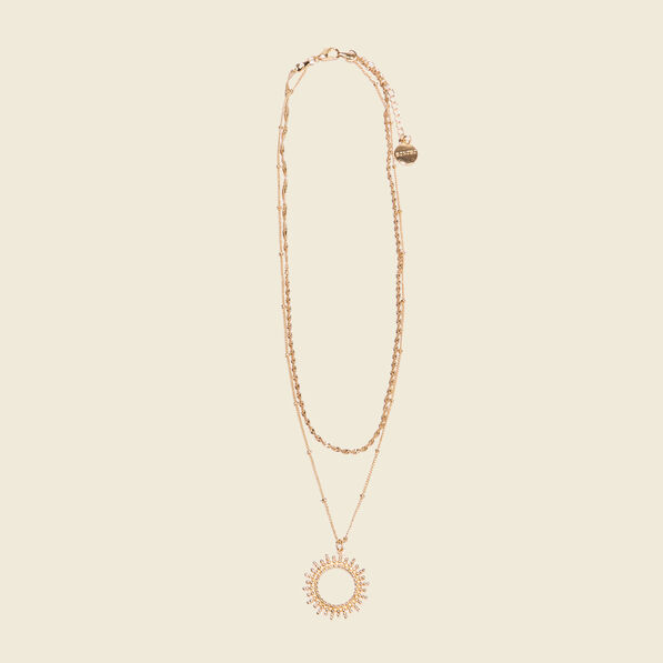 collier 2 rangs avec pendentif couleur or femme Collier 2 rangs avec pendentif couleur or femme