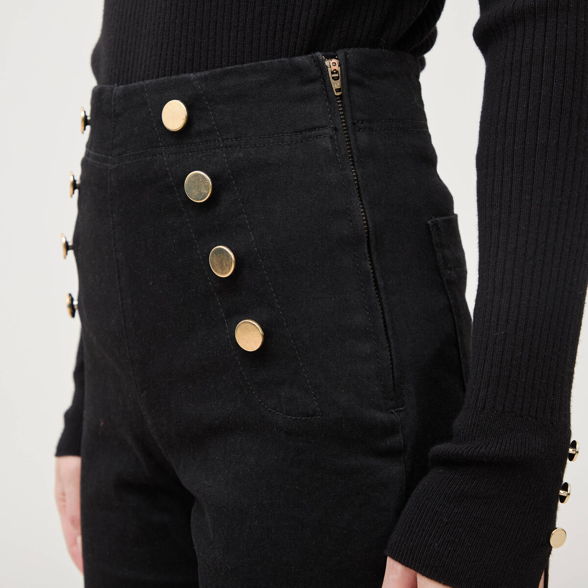 Jeans flare &agrave; pont denim noir femme