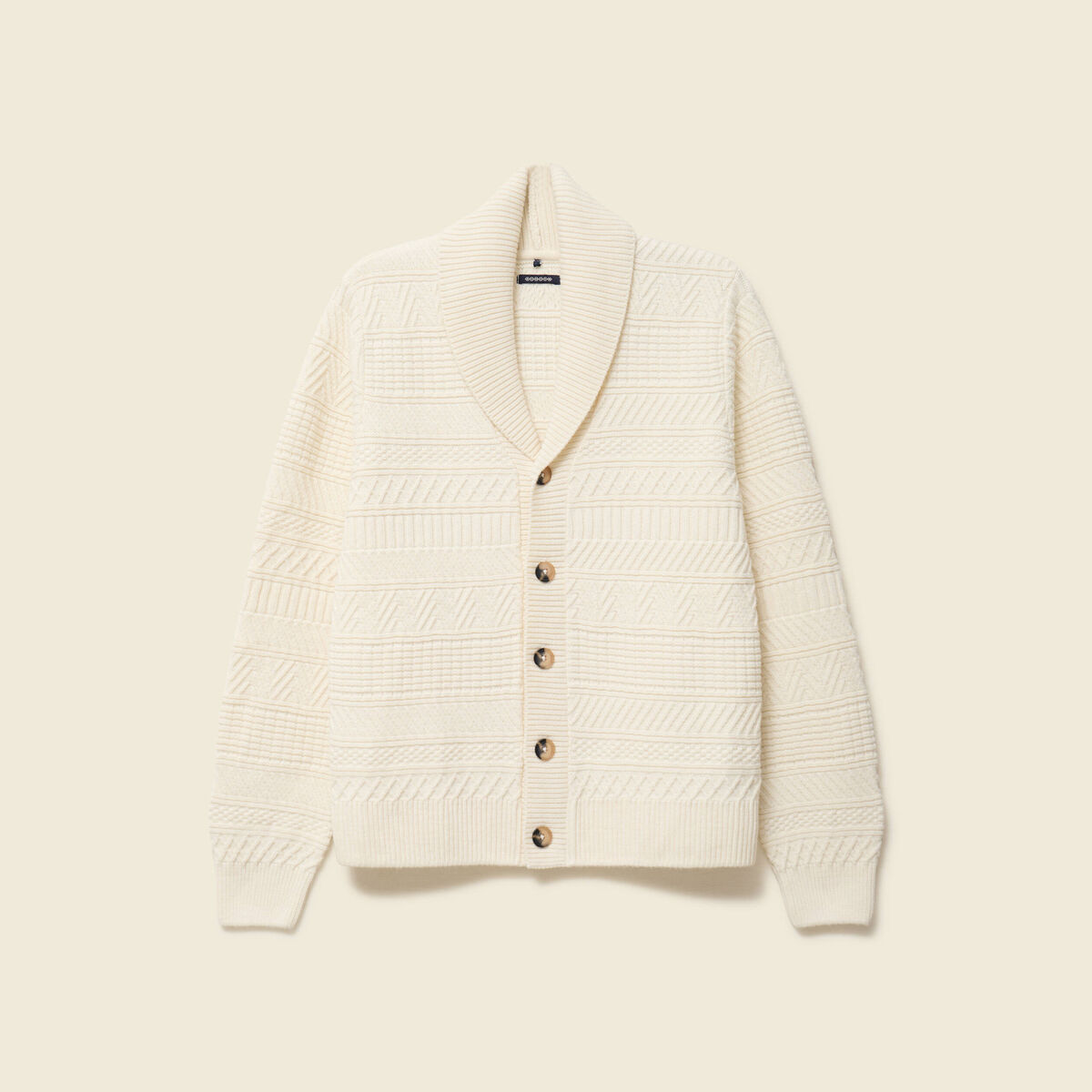 Gilet manches longues col ch&acirc;le ecru homme