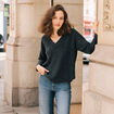 Pull manches longues col en V gris foncé femme