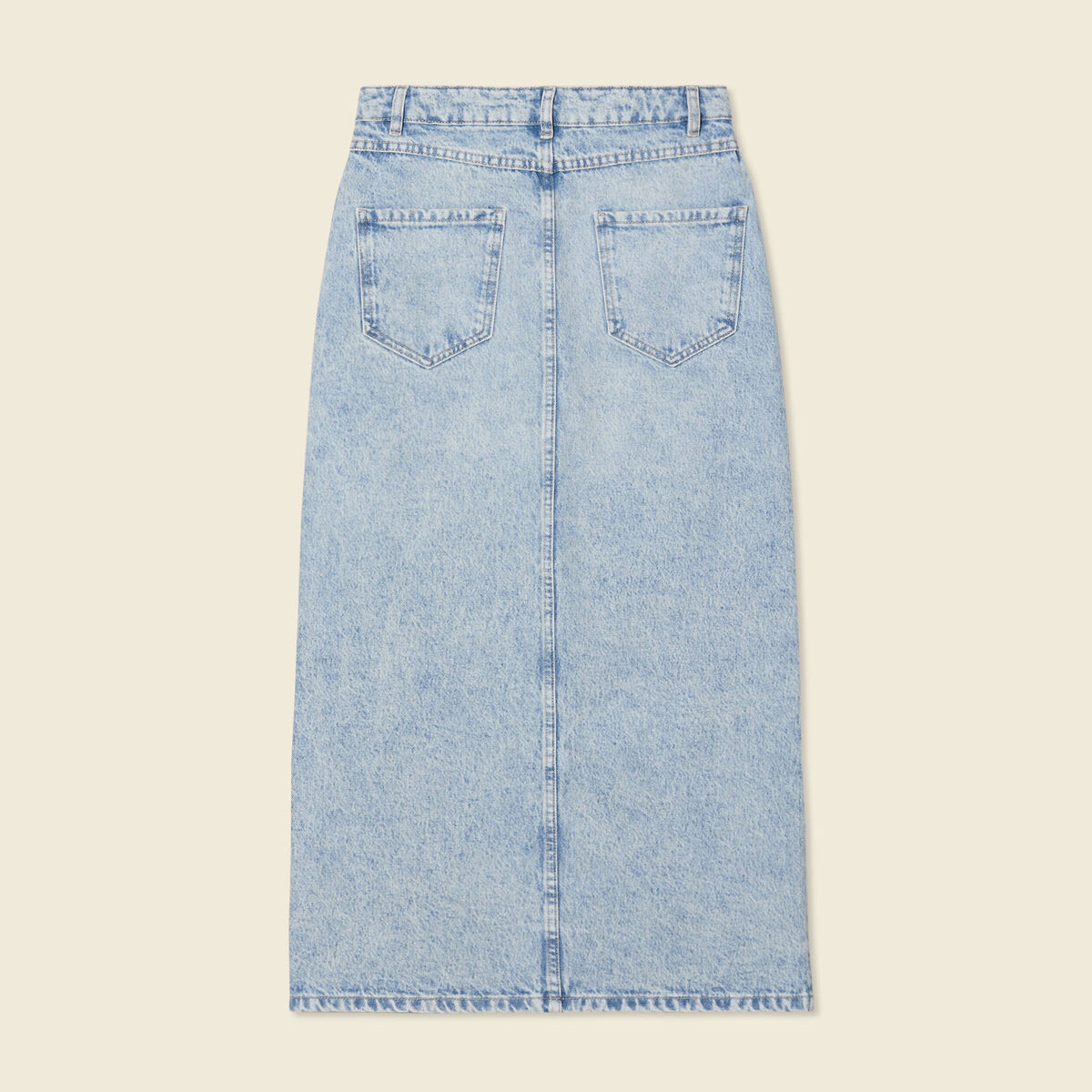 Jupe midi droite en jean denim bleach femme