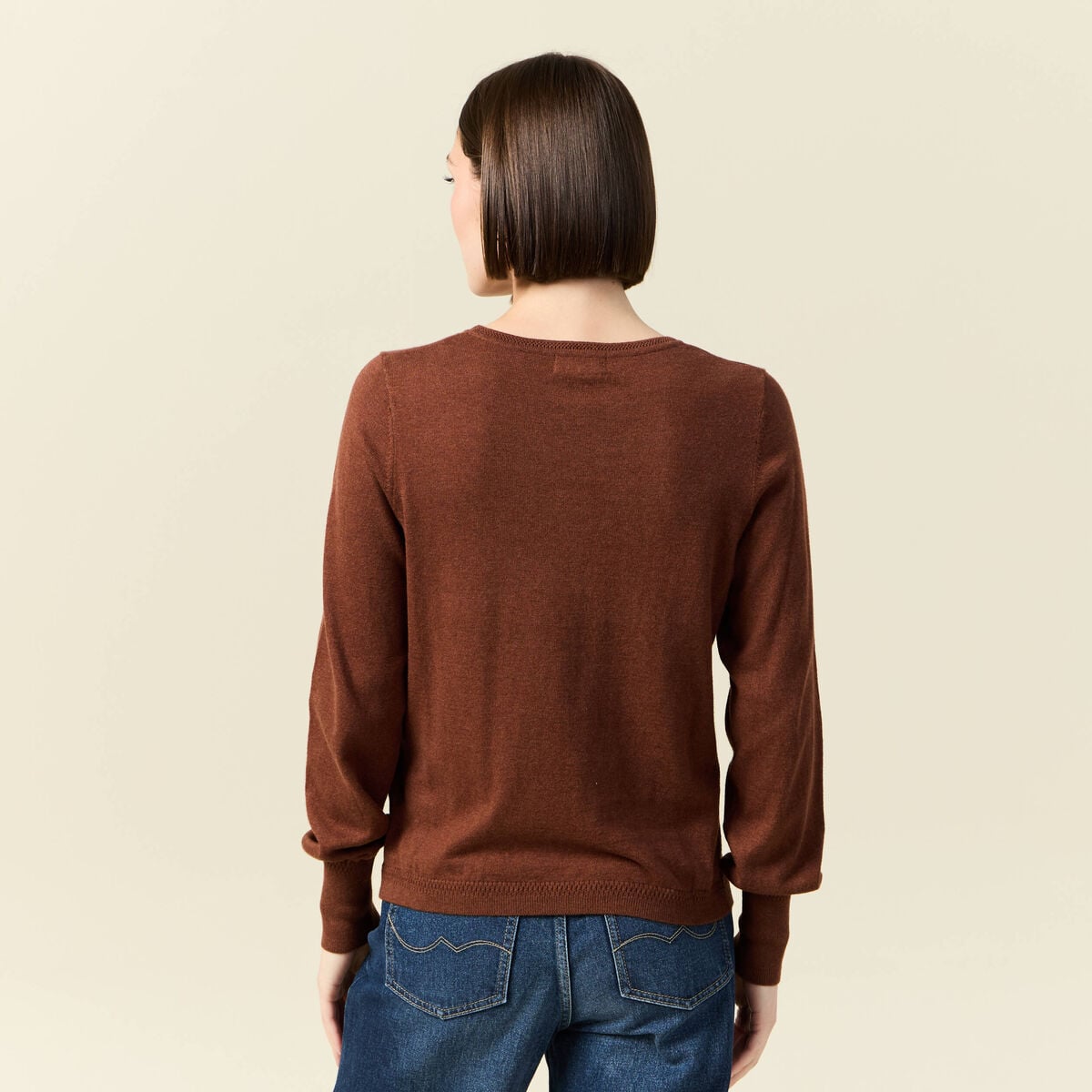 Pull manches longues marron fonc&eacute; femme