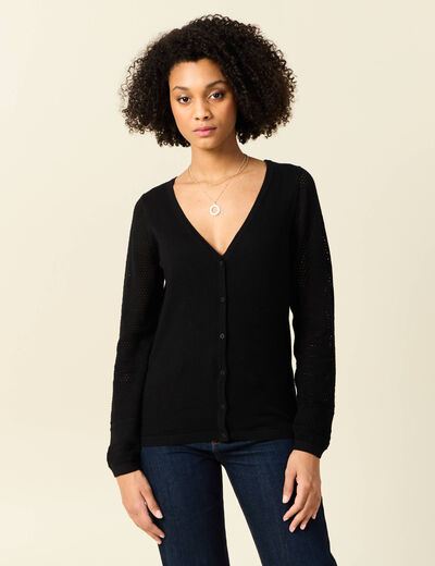Gilet manches longues boutonné noir femme