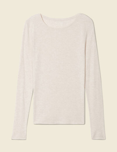 T-shirt cintr&eacute; manches longues col rond beige femme