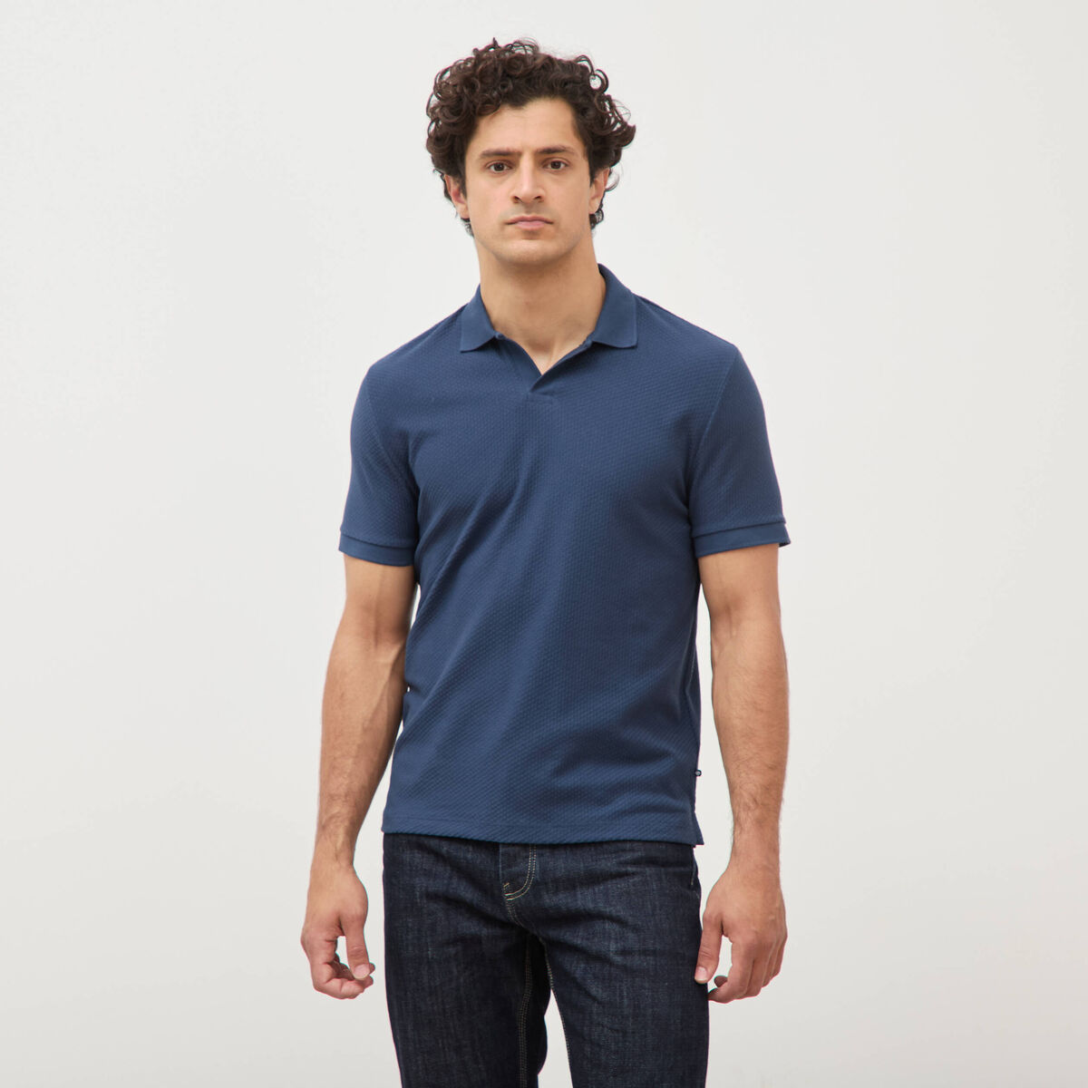 Polo manches coude bleu fonc&eacute; homme