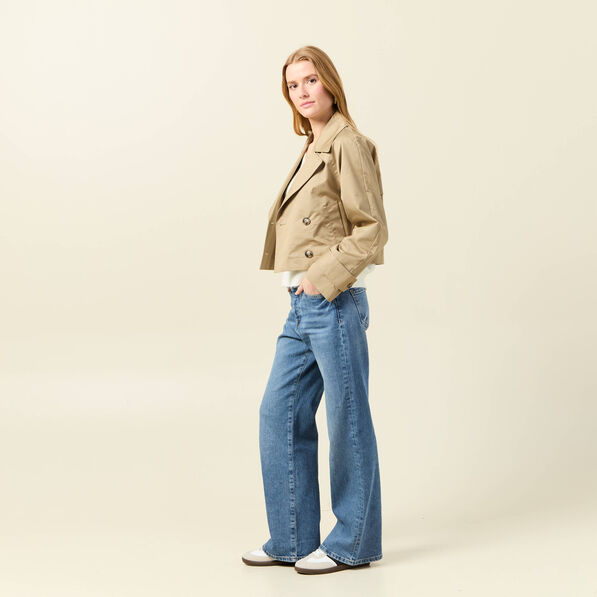Trench court fluide beige femme