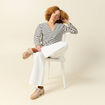 T-shirt col V manches longues ecru femme