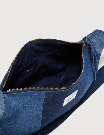 Sac bandouli&egrave;re en coton effet jeans denim brut femme