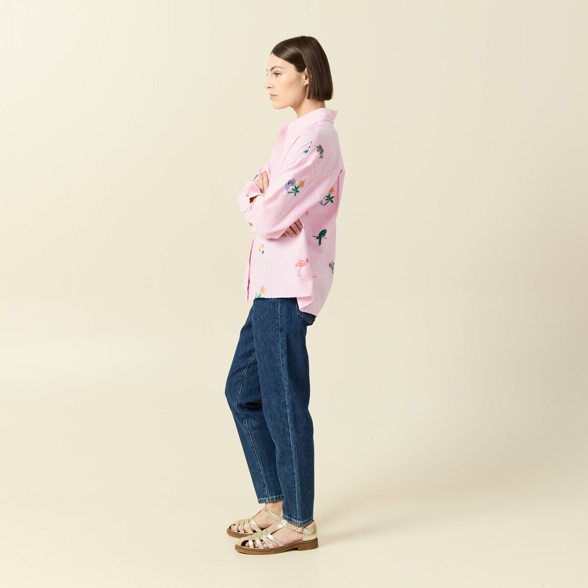 Chemise manches longues rose femme