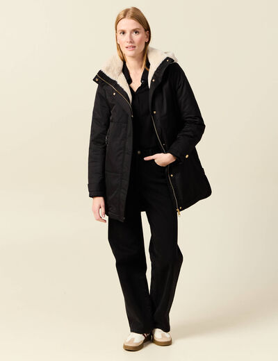Parka droite à capuche noir femme