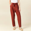 Pantalon carotte taille haute marron cognac femme