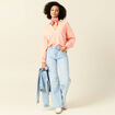 Sweat manches longues col polo rose saumon femme