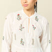 Chemise brod&eacute;e en coton manches longues ecru femme