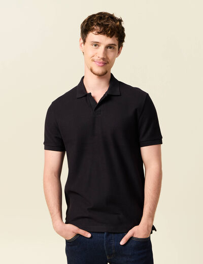 Polo cintré manches courtes en coton noir homme