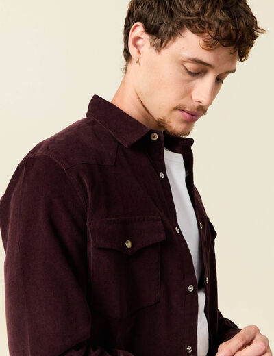Chemise col classique manches longues bordeaux homme