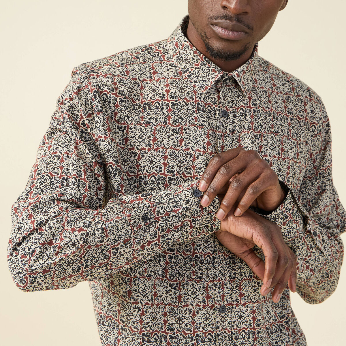 Chemise manches longues marron cognac homme
