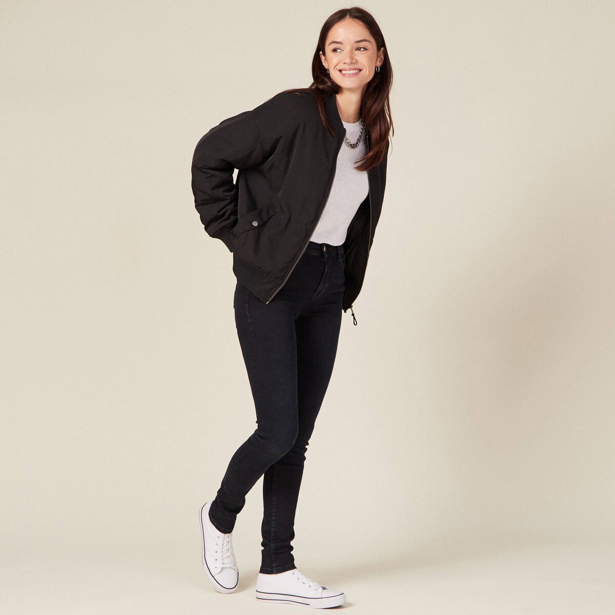Jeans skinny taille haute denim blue black femme