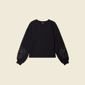 sweat manches longues brodees noir femme Sweat manches longues brodées noir femme