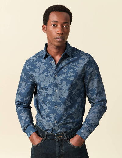 Chemise en coton manches longues bleu marine homme