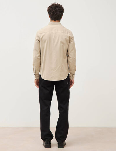 Chemise droite en coton manches longues beige homme