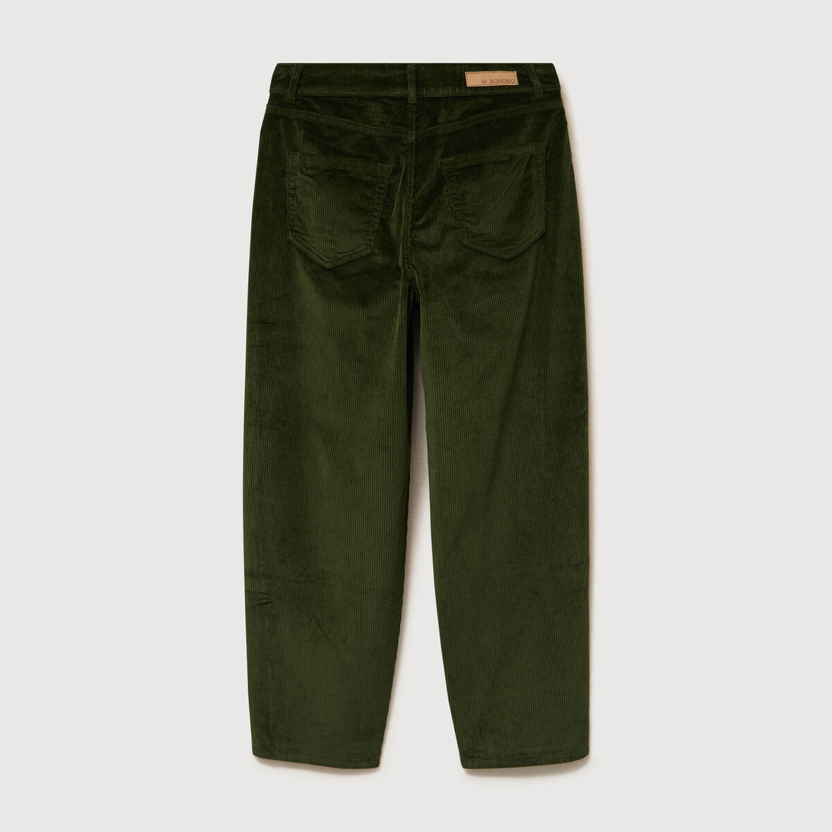 Pantalon barrel taille haute velours vert fonc&eacute; femme
