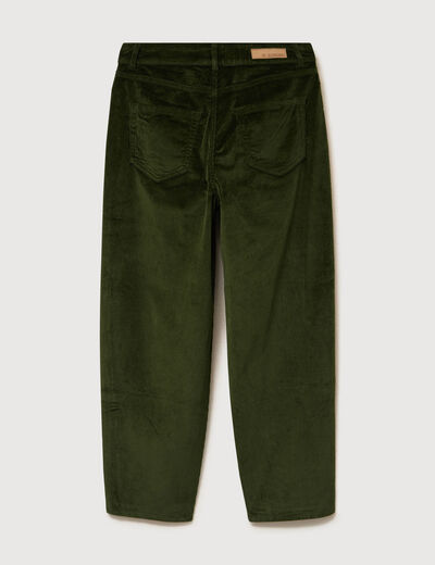 Pantalon barrel taille haute velours vert fonc&eacute; femme