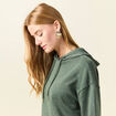 Sweat à capuche brillant vert kaki femme