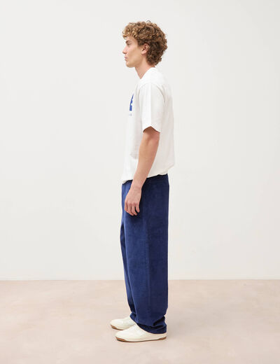 Pantalon large en velours longueur 32 bleu fonc&eacute; homme