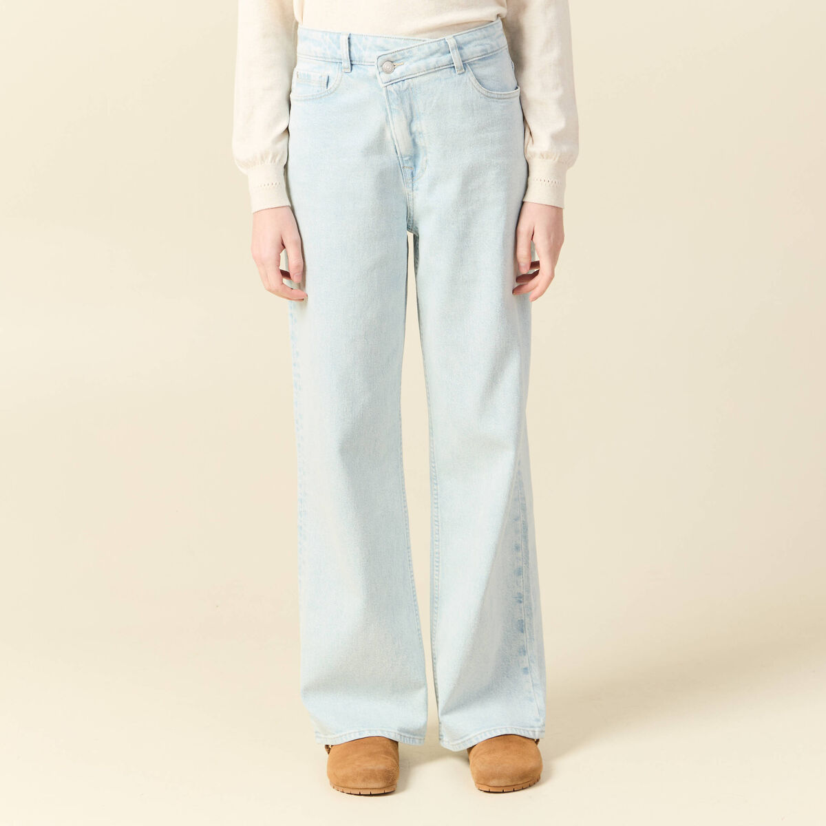 Jeans large taille haute denim snow bleu femme