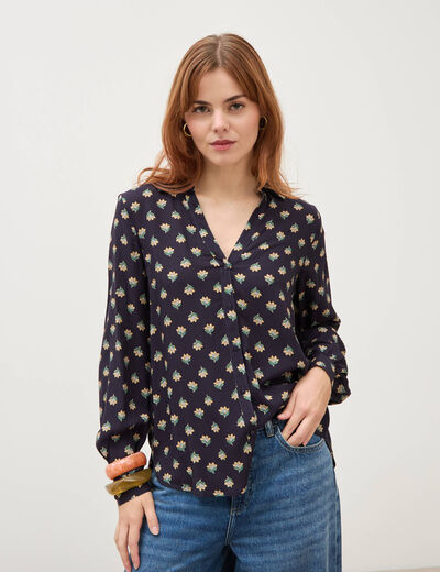 Blouse manches longues bleu marine femme