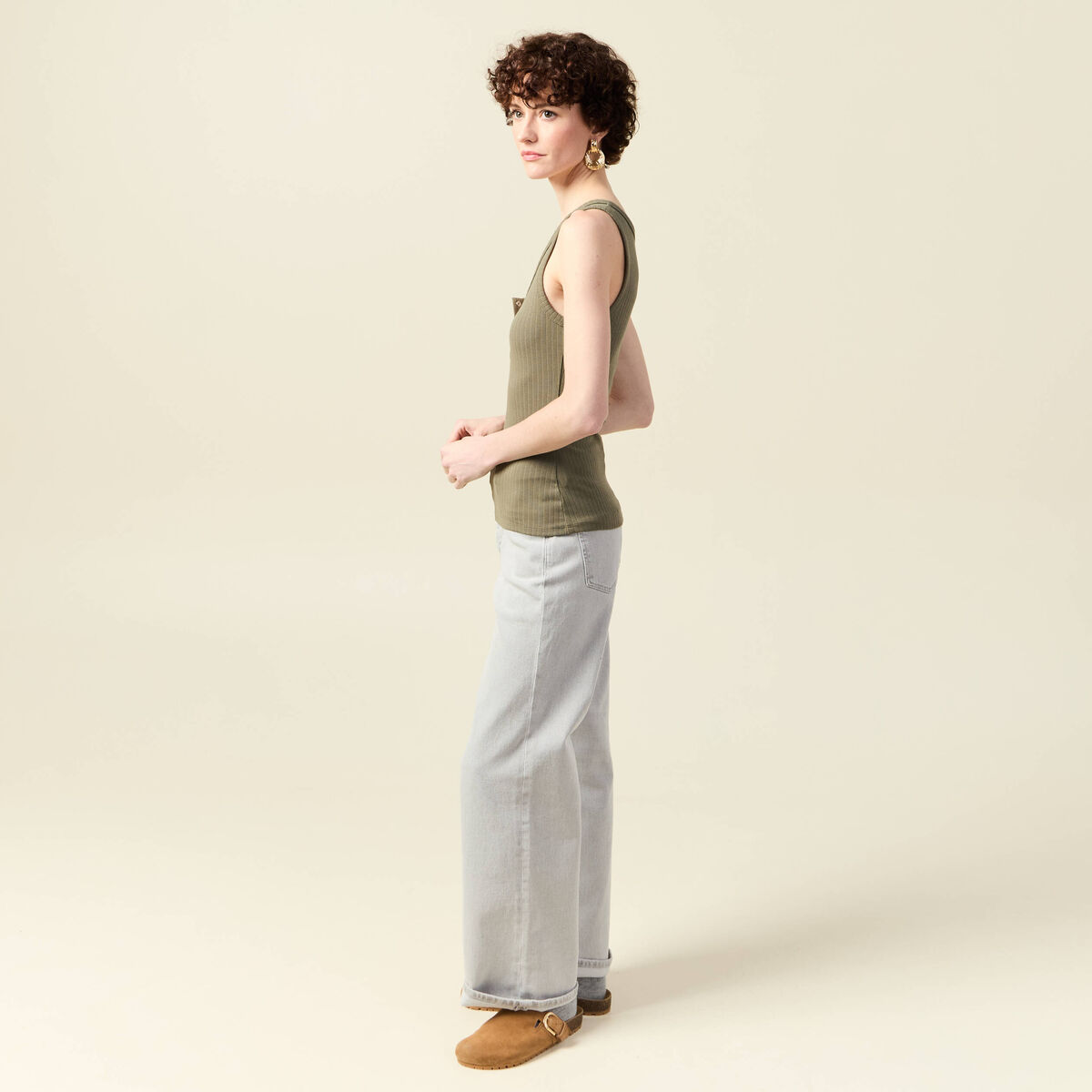 Débardeur sans manches vert kaki femme