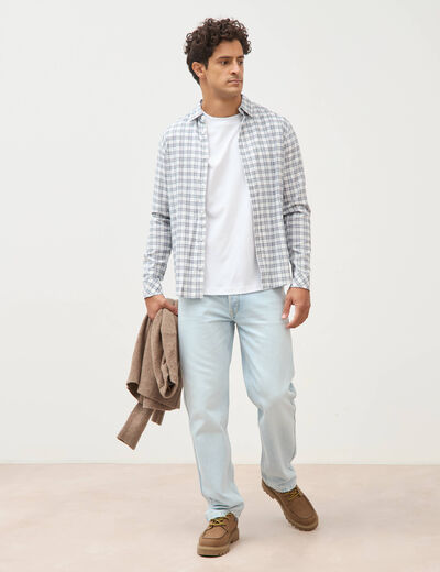 Chemise manches longues bleu fonc&eacute; homme