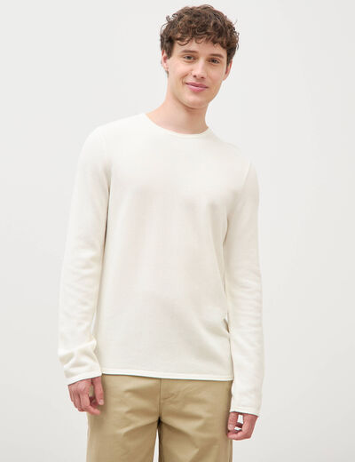 Pull col rond manches longues ecru homme