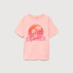 T-shirt droit col rond manches courtes rose saumon femme
