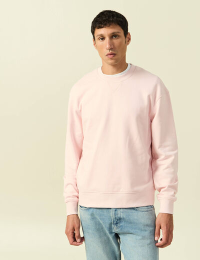 Sweat manches longues en coton rose poudr&eacute;e homme