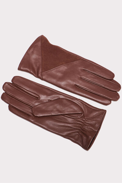 Gants en cuir marron foncé femme