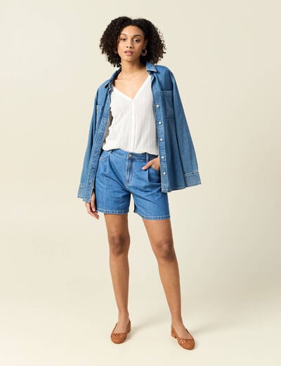 Short droit en jean à pinces denim baby bleu femme