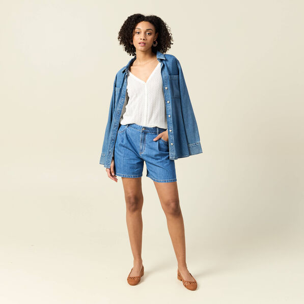 Short droit en jean à pinces denim baby bleu femme