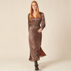 Robe longue évasée col en V marron cognac femme