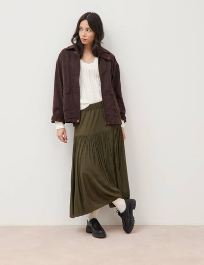 Pull droit col v manches longues ecru femme
