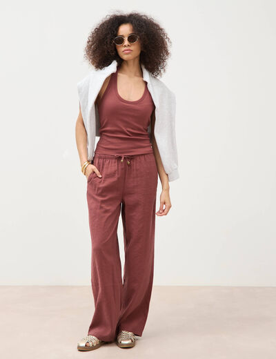 D&eacute;bardeur cropped d&eacute;collet&eacute; doubl&eacute; marron cognac femme