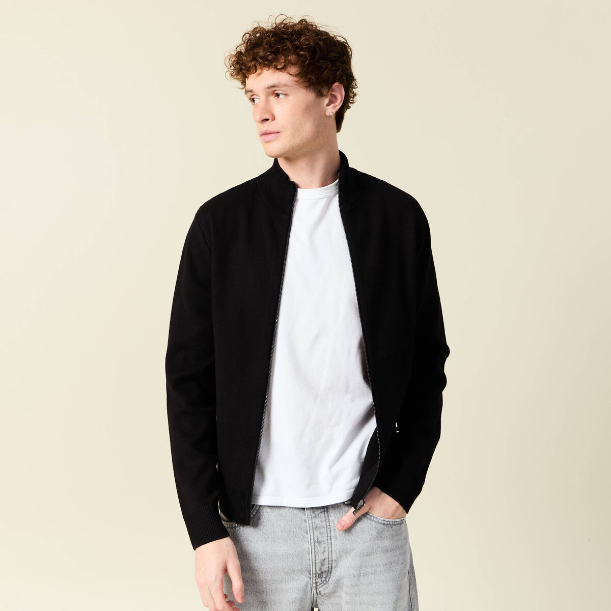 Gilet manches longues zipp&eacute; noir homme